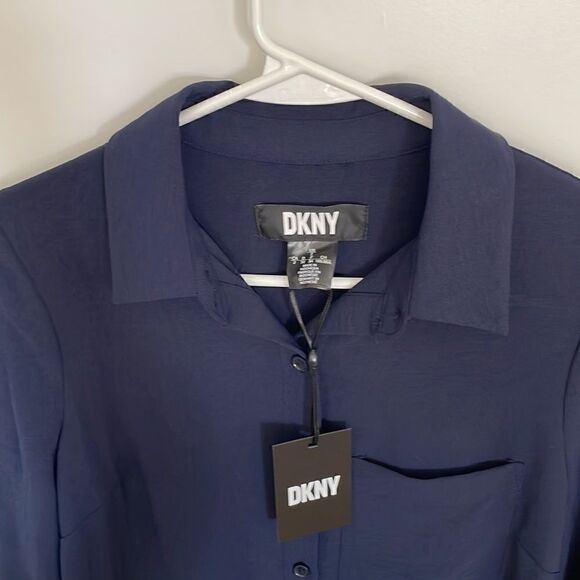 New DKNY Navy Button Down Shirt Dress - Picture 3 of 6